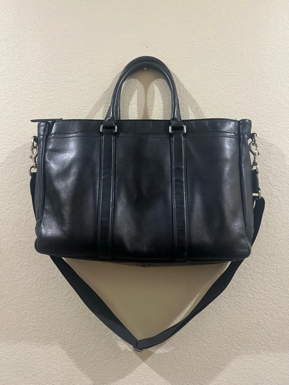 Coach Perry Black Leather messenger Men’s Briefcase Tote Professional Carryall